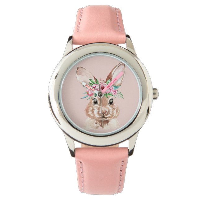 Moderne roze Waterverf bundel met bloemen Horloge (Voorkant)