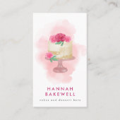 Moderne roze Waterverf Cake and Flowers Visitekaartje (Voorkant)