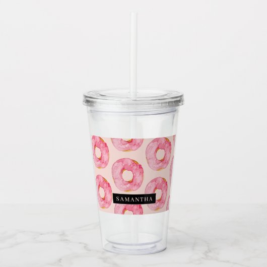 Moderne roze Waterverf doneert patroon met naam Acryl Drinkbeker (Voorkant)