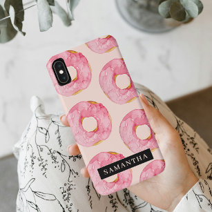 Moderne roze Waterverf doneert patroon met naam Case-Mate iPhone Case