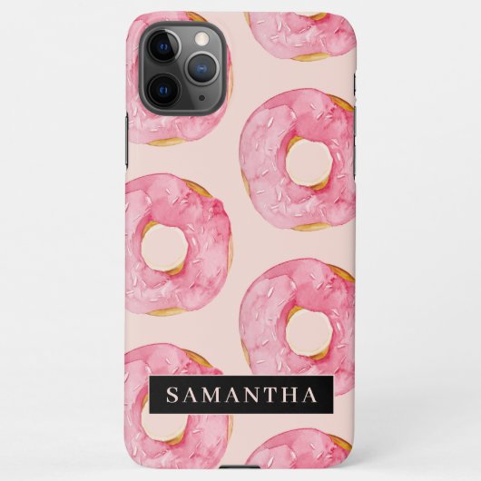 Moderne roze Waterverf doneert patroon met naam iPhone Hoesje (Achterkant)