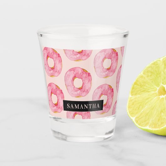 Moderne roze Waterverf doneert patroon met naam Shot Glas (Voorkant)