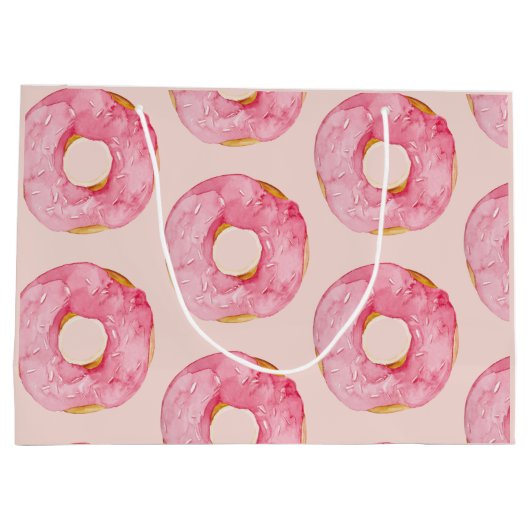 Moderne Roze Waterverf Donut Patroon Groot Cadeauzakje (Achterkant)