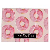 Moderne Roze Waterverf Donut Patroon Met Naam Groot Cadeauzakje (Achterkant)