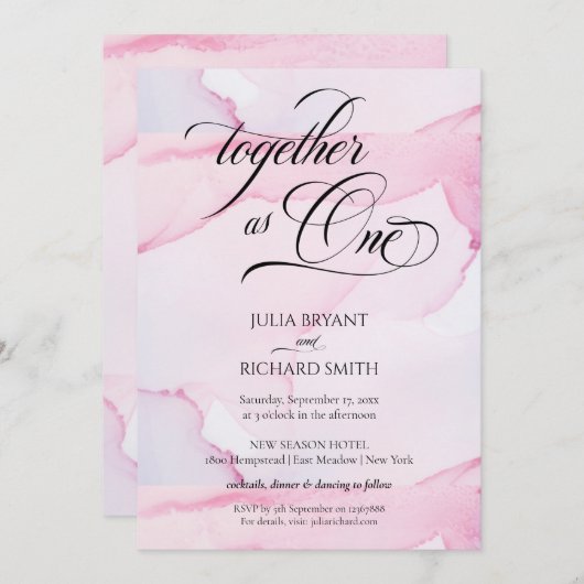 Moderne roze Waterverf Elegant Calligraphy Invitat Kaart (Voorkant / Achterkant)