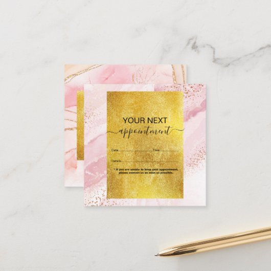 Moderne roze Waterverf en goudolie Afsprakenkaartje (Voorkant / Achterkant in situ)