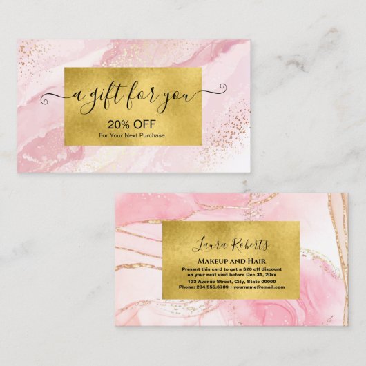 Moderne roze Waterverf en goudolie Kortingskaartje (Voorkant / Achterkant)