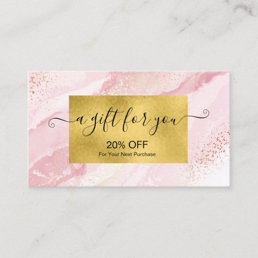 Moderne roze Waterverf en goudolie Kortingskaartje (Voorkant)