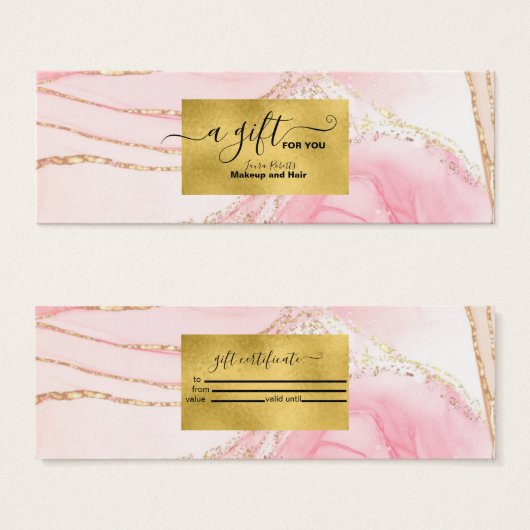 Moderne roze Waterverf en goudolie Mini Visitekaartjes (Voorkant /achterkant)