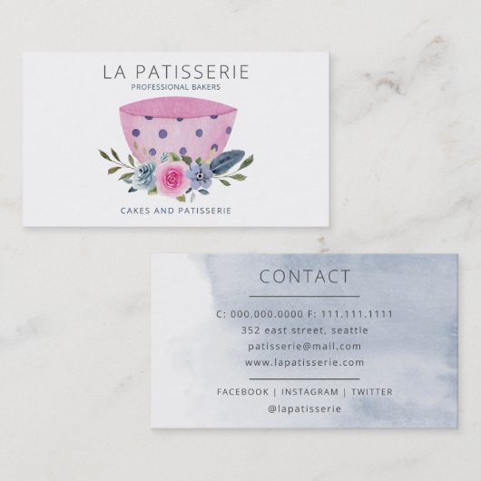 Moderne roze Waterverf Floral bakkerij Pastry Chef Visitekaartje (Voorkant / Achterkant)