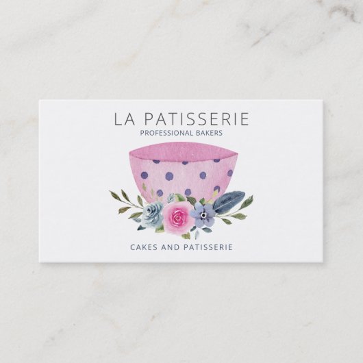 Moderne roze Waterverf Floral bakkerij Pastry Chef Visitekaartje (Voorkant)