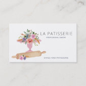 Moderne roze Waterverf Floral bakkerij Pastry Chef Visitekaartje (Voorkant)