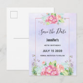 Moderne roze Waterverf Floral Bunch sparen de Datu Uitnodiging Briefkaart (Voorkant / Achterkant)