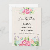 Moderne roze Waterverf Floral Bunch sparen de Datu Uitnodiging Briefkaart (Voorkant / Achterkant)