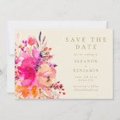 Moderne roze Waterverf Floral legant Wedding Save The Date (Voorkant)