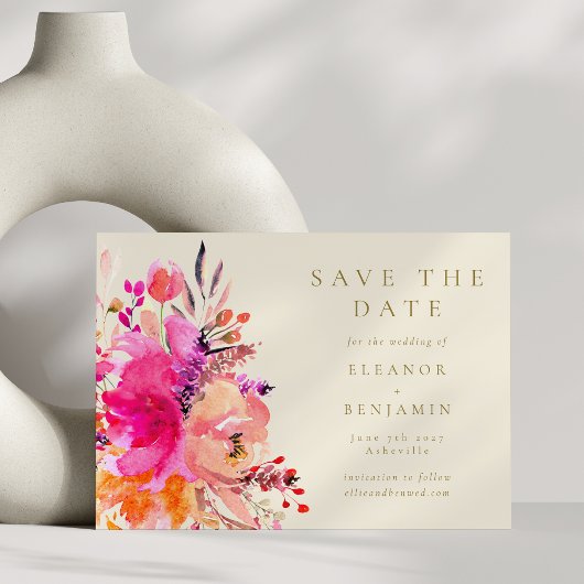 Moderne roze Waterverf Floral legant Wedding Save The Date
