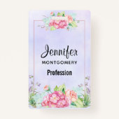 Moderne roze Waterverf Floral Lijst Badge (Voorkant)