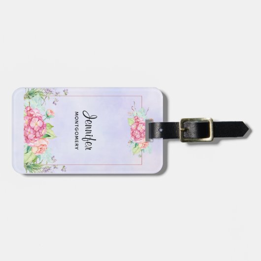 Moderne roze Waterverf Floral Lijst Bagagelabel (Voorkant horizontaal)