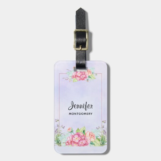 Moderne roze Waterverf Floral Lijst Bagagelabel (Voorkant verticaal)