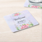 Moderne roze Waterverf Floral Lijst Birthday Kartonnen Onderzetters (Schuin)