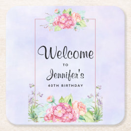 Moderne roze Waterverf Floral Lijst Birthday Kartonnen Onderzetters