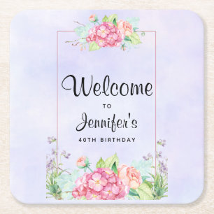 Moderne roze Waterverf Floral Lijst Birthday Kartonnen Onderzetters