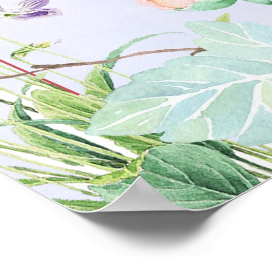 Moderne roze Waterverf Floral Lijst Birthday Poster (Hoek)