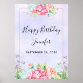 Moderne roze Waterverf Floral Lijst Birthday Poster (Voorkant)