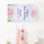 Moderne roze Waterverf Floral Lijst Birthday Spandoek (Insitu)