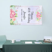Moderne roze Waterverf Floral Lijst Birthday Spandoek (Beurs)