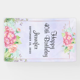 Moderne roze Waterverf Floral Lijst Birthday Spandoek