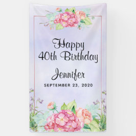 Moderne roze Waterverf Floral Lijst Birthday Spandoek