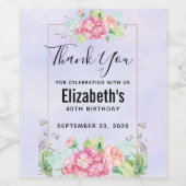 Moderne roze Waterverf Floral Lijst Birthday Wijn Etiket (Enkel label)