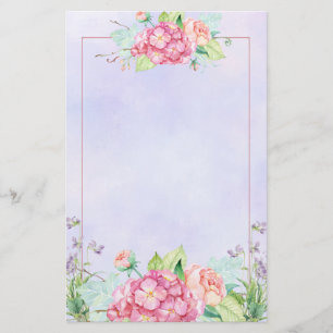 Moderne roze Waterverf Floral Lijst Briefpapier