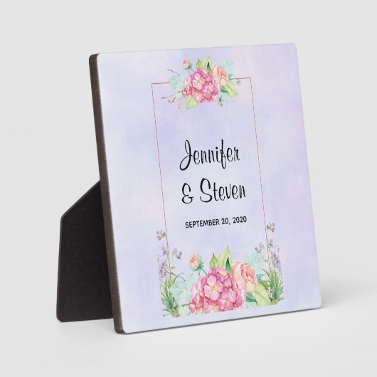 Moderne roze Waterverf Floral Lijst bruiloft Fotoplaat (Voorkant)
