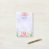 Moderne roze Waterverf Floral Lijst bruiloft Post-it® Notes (Op bureau)