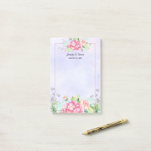 Moderne roze Waterverf Floral Lijst bruiloft Post-it® Notes (Op bureau)