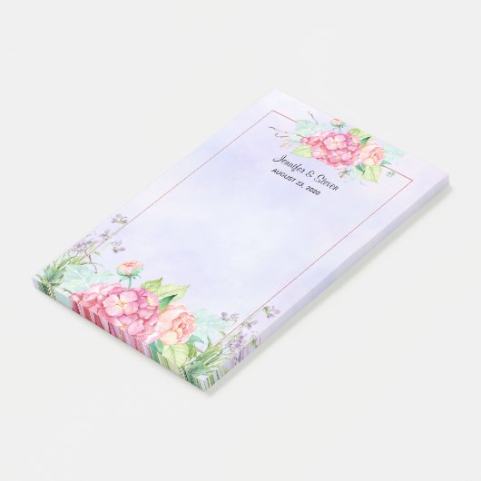 Moderne roze Waterverf Floral Lijst bruiloft Post-it® Notes (Schuin)