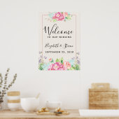 Moderne roze Waterverf Floral Lijst bruiloft Poster (Keuken)
