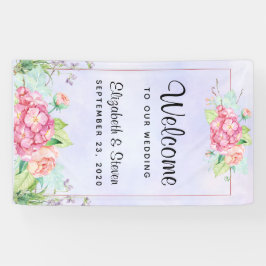 Moderne roze Waterverf Floral Lijst bruiloft Spandoek