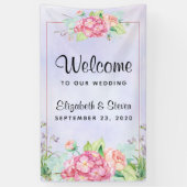 Moderne roze Waterverf Floral Lijst bruiloft Spandoek (Verticaal)