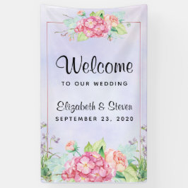 Moderne roze Waterverf Floral Lijst bruiloft Spandoek