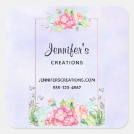 Moderne roze Waterverf Floral Lijst Business Vierkante Sticker