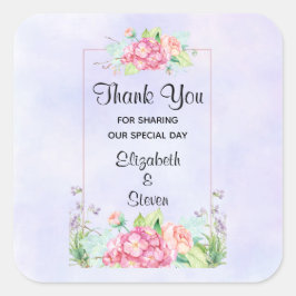 Moderne roze Waterverf Floral Lijst Dank u wel Vierkante Sticker