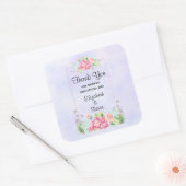 Moderne roze Waterverf Floral Lijst Dank u wel Vierkante Sticker (Envelop)
