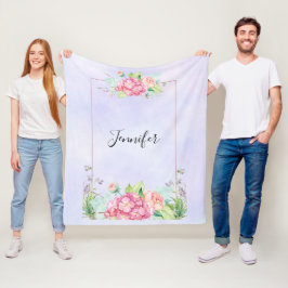 Moderne roze Waterverf Floral Lijst Fleece Deken