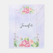 Moderne roze Waterverf Floral Lijst Fleece Deken (Voorkant)