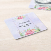 Moderne roze Waterverf Floral Lijst Kartonnen Onderzetters (Schuin)