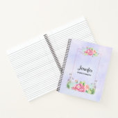 Moderne roze Waterverf Floral Lijst Notitieboek (Binnen)