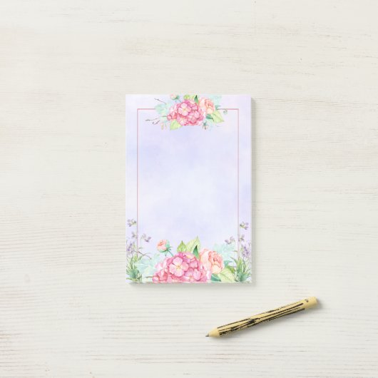 Moderne roze Waterverf Floral Lijst Post-it® Notes (Op bureau)